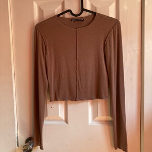 Women's Zara Brown Long Sleeve Crop Top Size M